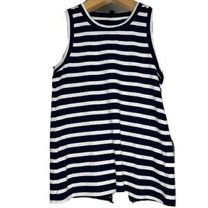 J Crew Tank Womens XS Blue Split Back Navy White Striped Scoop Neck Sleeveless
